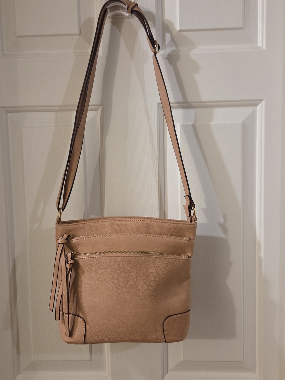 Classic Tan Crossbody Tote with Tassel Accent